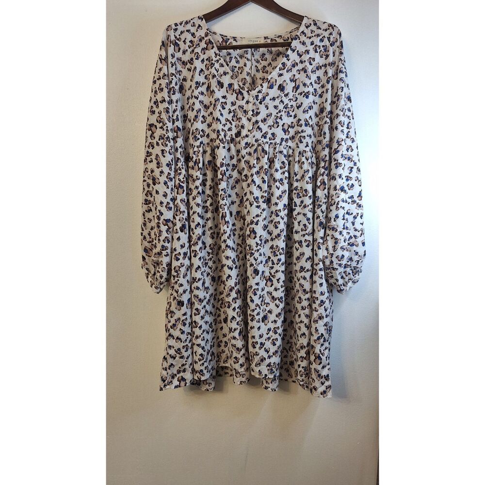 UMGEE Animal Print Baby Doll Smock Flowy Semi Sheer Dress Women Plus Size 2x